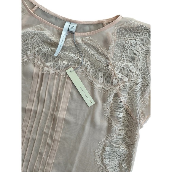 LC Lauren Conrad Tops - NWT Lauren Conrad Powder Room Blouse Size M Womens Cream Tan Lace Insert Chiffon